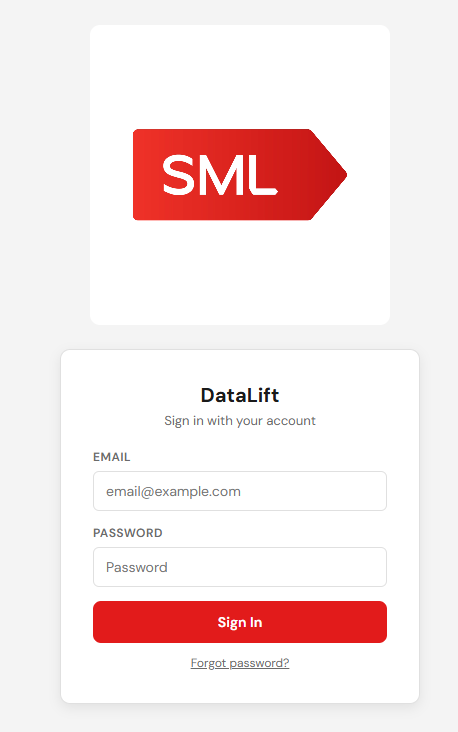 Login screen with email and password fields