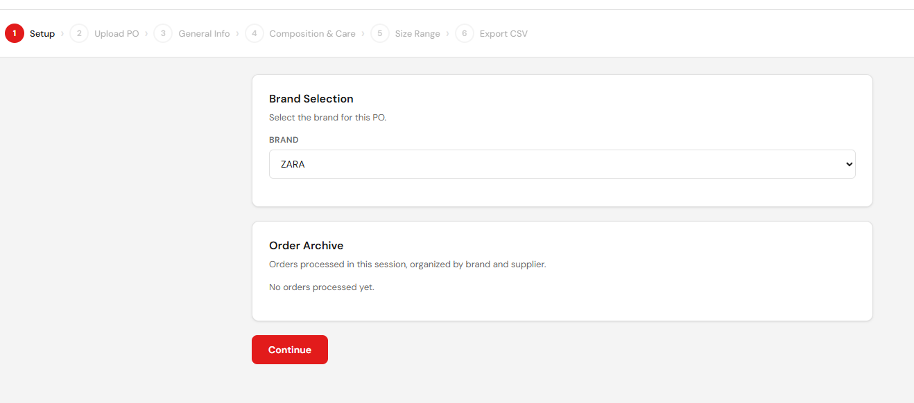 Setup screen with brand picker, no selection yet