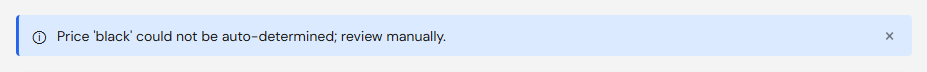 Blue warning banner with manual review messages