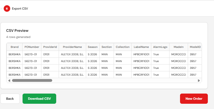 Export screen with download button